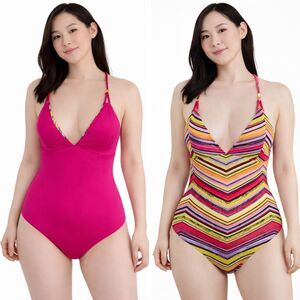 Reversible Becca by Rebecca One-Piece Swimsuit Farah Abigail Stripe S